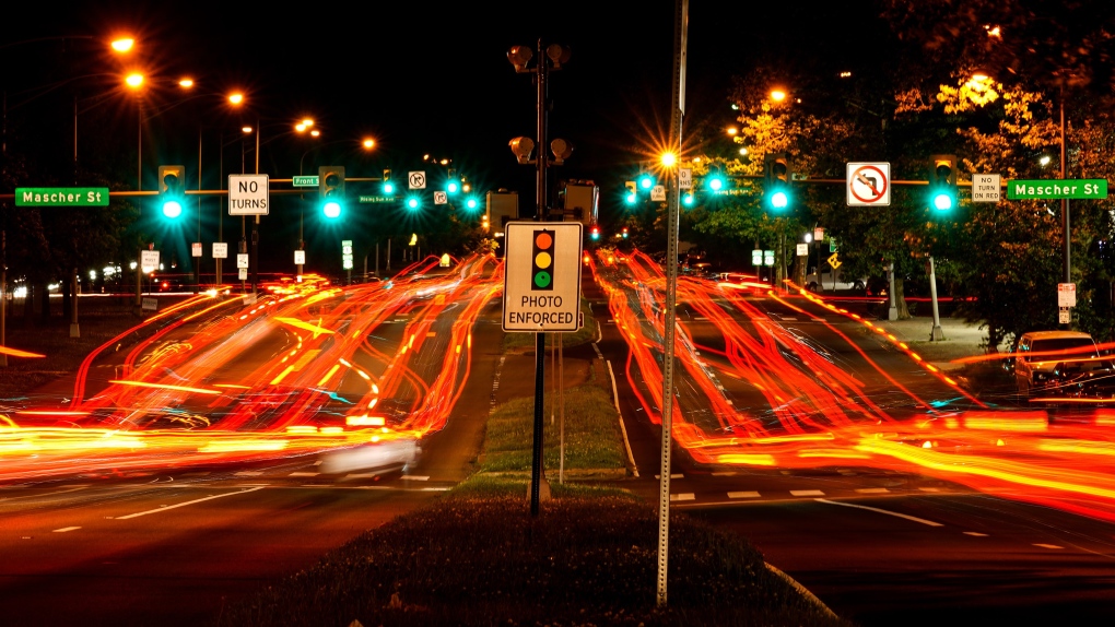 This long exposure photo shows traffic driving on Roosevelt Boulevard in Philadelphia, Wednesday, May 25, 2022. (AP Photo/Matt Rourke, File)